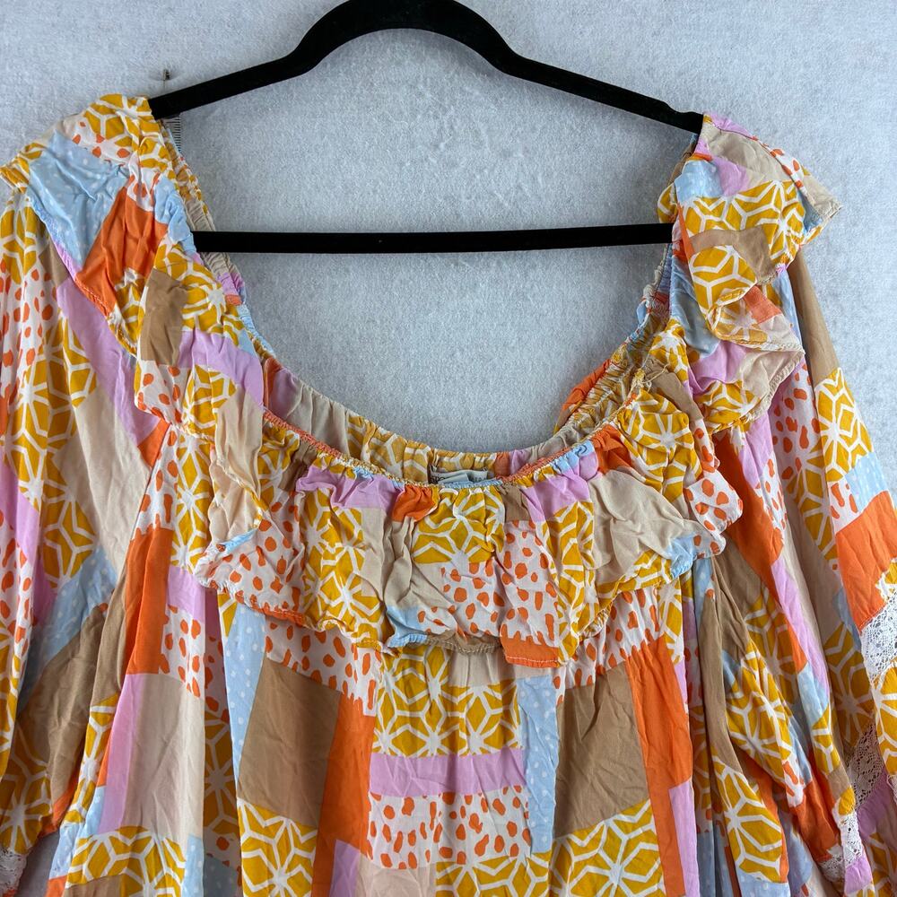 Cato Off Shoulder Blouse Women's 22-24W/3X Ruffle Patchwork Print Lace Flowy - Picture 5 of 11